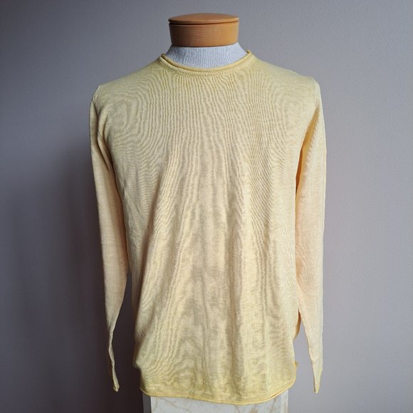 NWT Men's Gionfriddo 100% Cotton Italian Crew Neck Yellow Shirt Sweater Size M - Picture 1 of 15